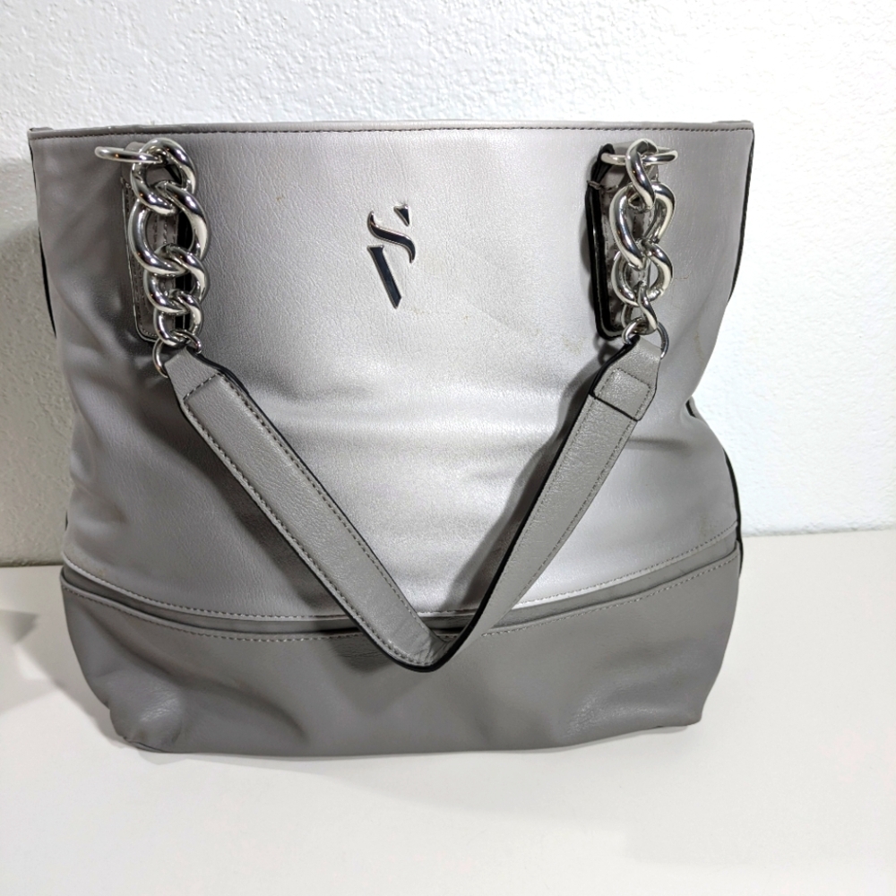 Silver Chain-Accent Tote Bag